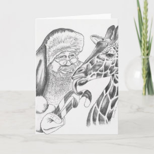 Christmas Giraffe and Santa Holiday Card