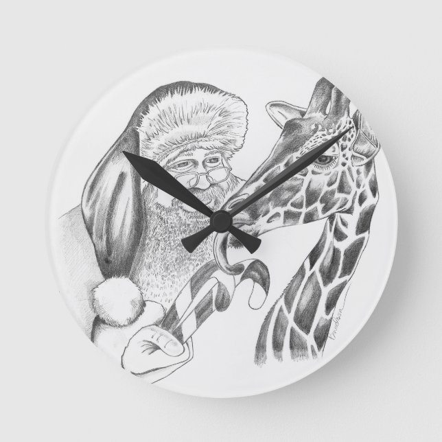 christmas giraffe and Santa Round Clock (Front)