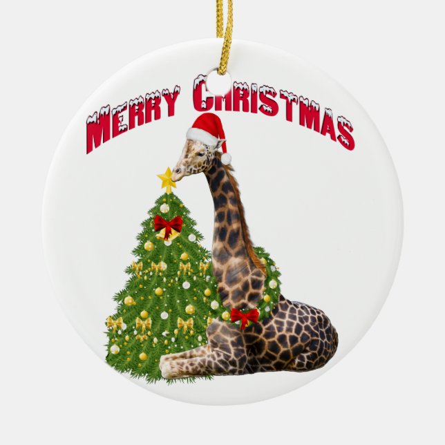 Christmas Giraffe Ceramic Ornament (Front)