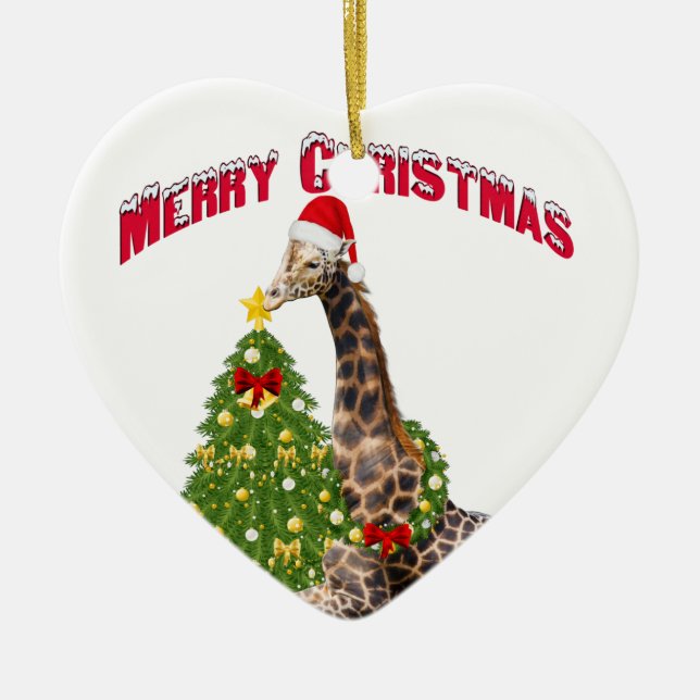 Christmas Giraffe Ceramic Ornament (Front)