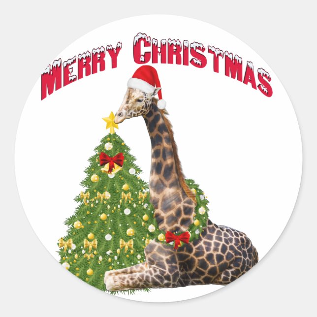 Christmas Giraffe Classic Round Sticker (Front)