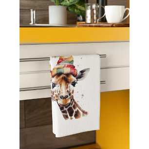 Christmas Giraffe, customizable  Kitchen Towel