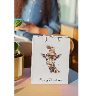 Christmas Giraffe, customizable Medium Gift Bag