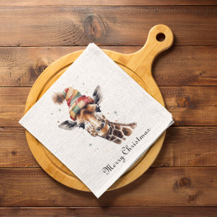 Christmas Giraffe, customizable Napkin