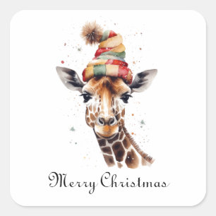 Christmas Giraffe, customizable Square Sticker