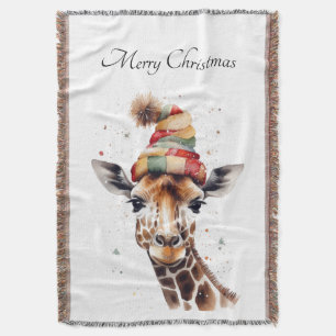 Christmas Giraffe, customizable  Throw Blanket