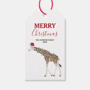 Christmas Giraffe Funny Animal with Santa Hat Card Gift Tags