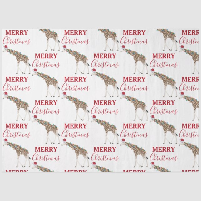 Christmas Giraffe Funny Animal with Santa Hat  Tissue Paper (Front)