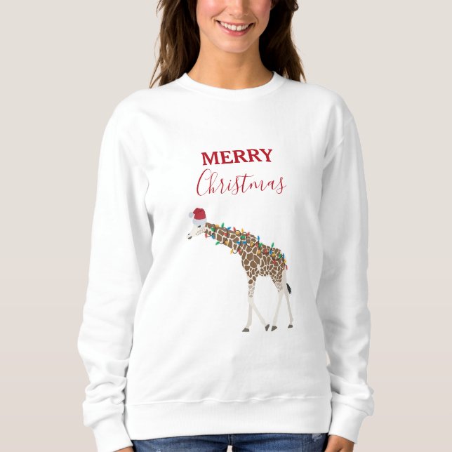 Christmas Giraffe Funny Animals with Santa Hat  Sweatshirt (Front)