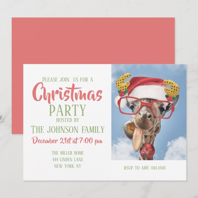 Christmas giraffe          invitation (Front/Back)