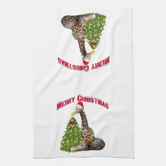 Christmas Giraffe Kitchen Towel (Vertical)