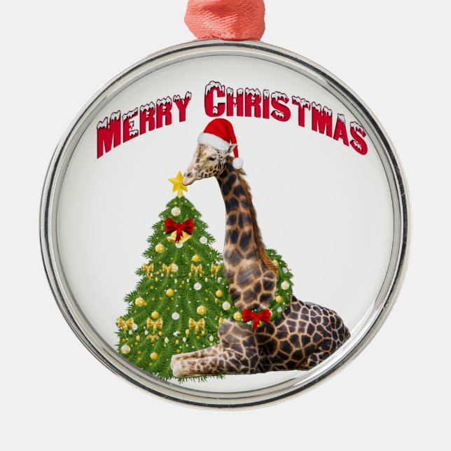 Christmas Giraffe Metal Ornament (Front)