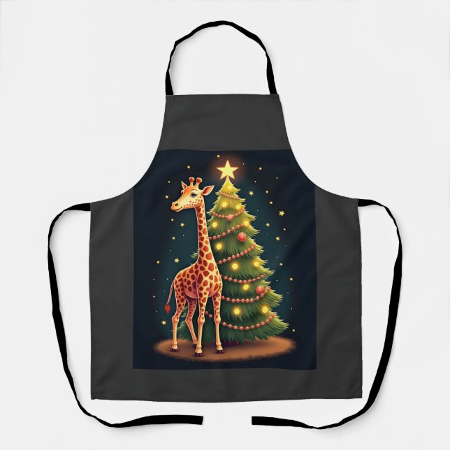 Christmas Giraffe Official Tree Topper Funny Tall  Apron (Front)