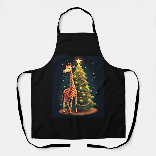 Christmas Giraffe Official Tree Topper Funny Tall  Apron (Front)