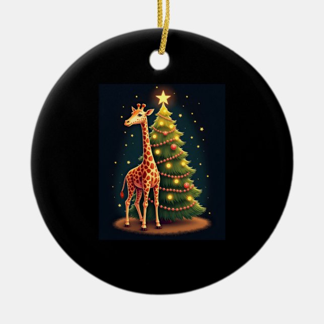 Christmas Giraffe Official Tree Topper Funny Tall  Ceramic Ornament (Front)