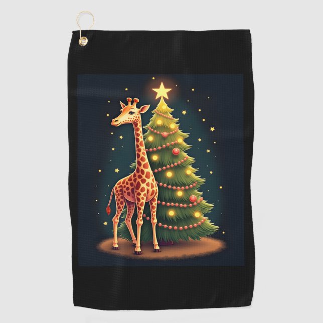 Christmas Giraffe Official Tree Topper Funny Tall  Golf Towel (Front)