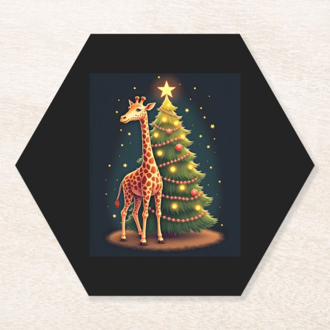 Christmas Giraffe Official Tree Topper Funny Tall  Paper Coaster (Front)