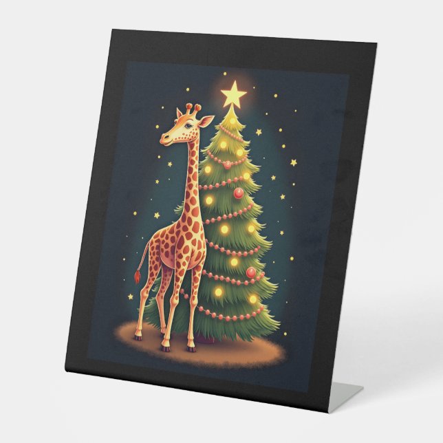 Christmas Giraffe Official Tree Topper Funny Tall  Pedestal Sign (Front)