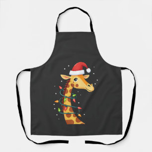 Christmas Giraffe Santa Hat Lights Giraffe Men Wom Apron