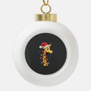 Christmas Giraffe Santa Hat Lights Giraffe Men Wom Ceramic Ball Christmas Ornament