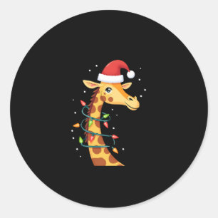 Christmas Giraffe Santa Hat Lights Giraffe Men Wom Classic Round Sticker