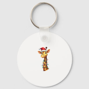 Christmas Giraffe Santa Hat Lights Giraffe Men Wom Keychain
