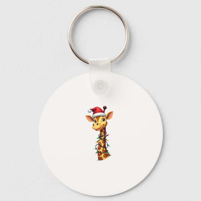 Christmas Giraffe Santa Hat Lights Giraffe Men Wom Keychain (Front)