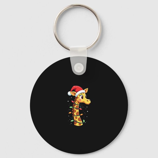 Christmas Giraffe Santa Hat Lights Giraffe Men Wom Keychain (Front)
