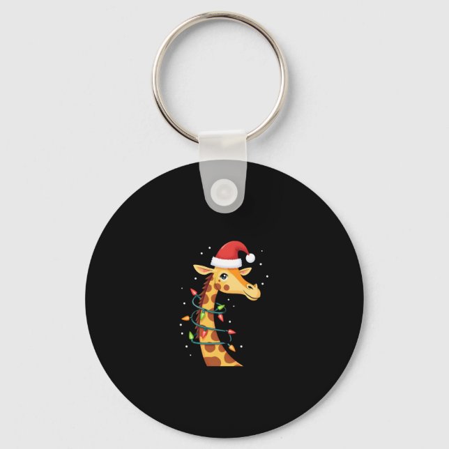 Christmas Giraffe Santa Hat Lights Giraffe Men Wom Keychain (Front)