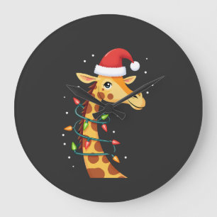 Christmas Giraffe Santa Hat Lights Giraffe Men Wom Large Clock