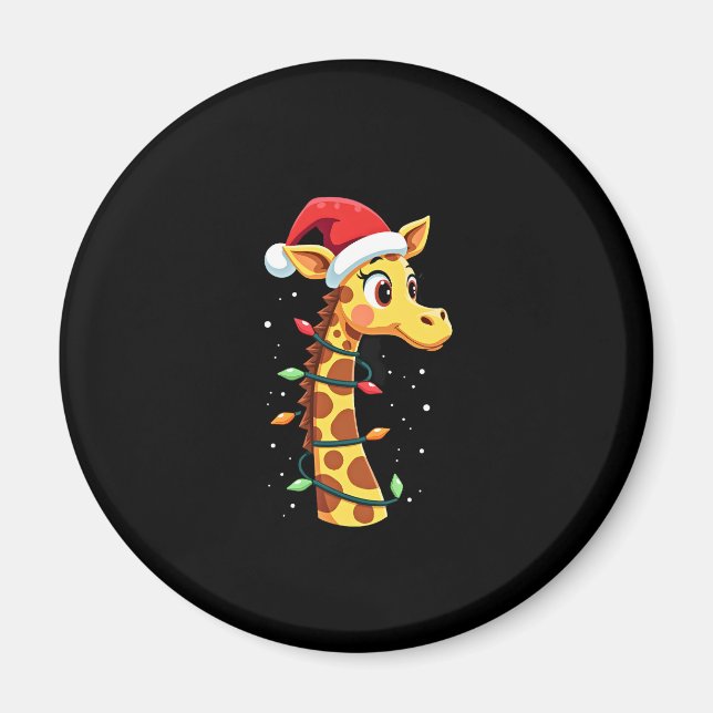 Christmas Giraffe Santa Hat Lights Giraffe Men Wom Magnet (Front)