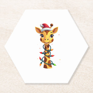 Christmas Giraffe Santa Hat Lights Giraffe Men Wom Paper Coaster