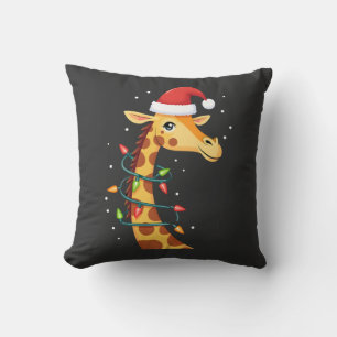 Christmas Giraffe Santa Hat Lights Giraffe Men Wom Throw Pillow