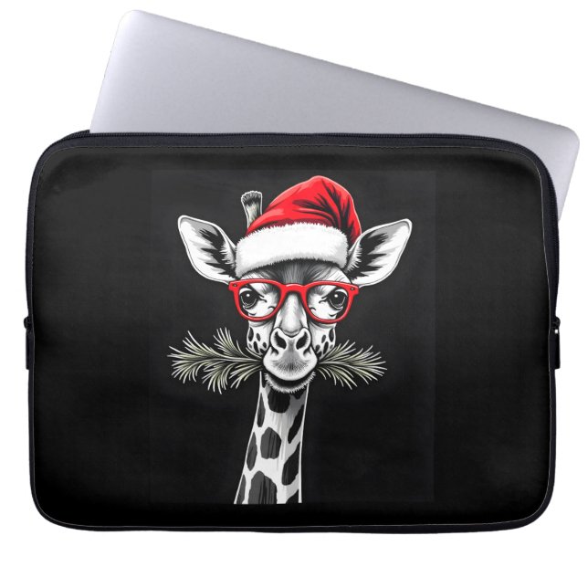 Christmas Giraffe Santa Hat Pajama Gift Family Mat Laptop Sleeve (Front)