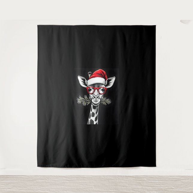 Christmas Giraffe Santa Hat Pajama Gift Family Mat Tapestry (Front)
