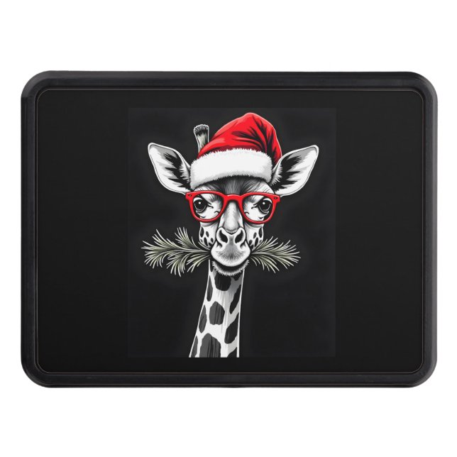 Christmas Giraffe Santa Hat Pajama Gift Family Mat Trailer Hitch Cover (Front)