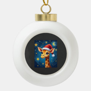 Christmas Giraffe Santa Hat Starry Night Holiday L Ceramic Ball Christmas Ornament