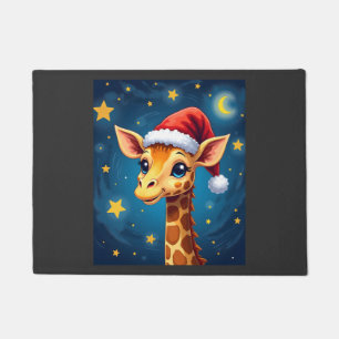 Christmas Giraffe Santa Hat Starry Night Holiday L Doormat
