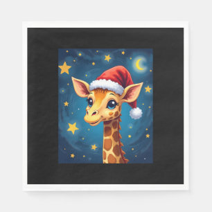 Christmas Giraffe Santa Hat Starry Night Holiday L Napkin