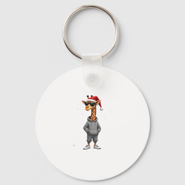 Christmas Giraffe Santa Long Sleeve T-Shirt (1) Keychain (Front)