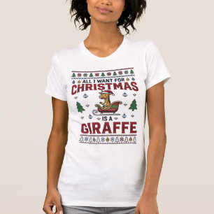 Christmas Giraffe Sleigh Funny Holiday T-Shirt Des