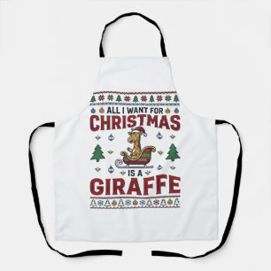 Christmas Giraffe Sleigh Funny Holiday T-Shirt Des Apron