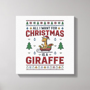 Christmas Giraffe Sleigh Funny Holiday T-Shirt Des Canvas Print