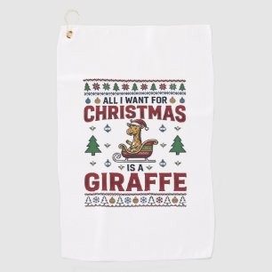 Christmas Giraffe Sleigh Funny Holiday T-Shirt Des Golf Towel
