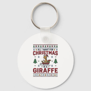 Christmas Giraffe Sleigh Funny Holiday T-Shirt Des Keychain