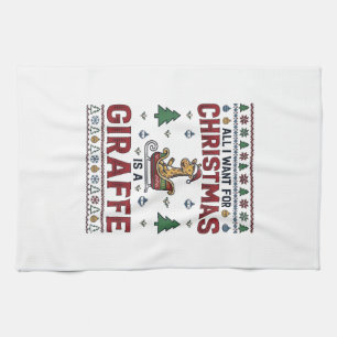 Christmas Giraffe Sleigh Funny Holiday T-Shirt Des Kitchen Towel