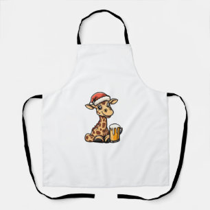 Christmas Giraffe With Beer _ Xmas Funny Party Apron