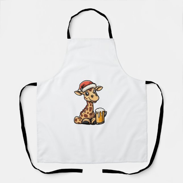Christmas Giraffe With Beer _ Xmas Funny Party   Apron (Front)