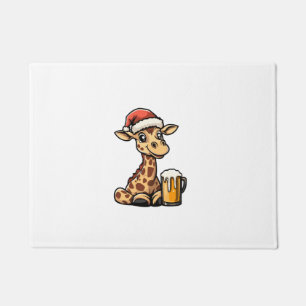 Christmas Giraffe With Beer _ Xmas Funny Party Doormat