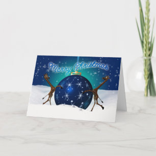 Christmas Giraffe With Giant Bauble Holiday Card